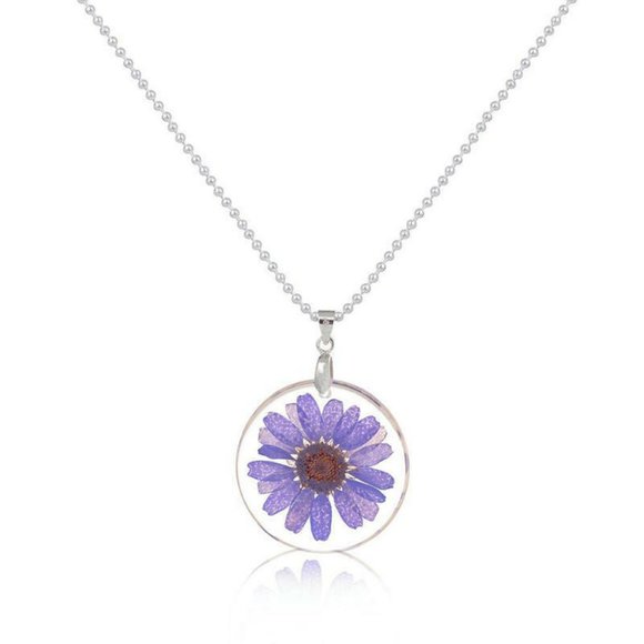 New Dried Purple & Pink Flower Necklace in Resin - Picture 2 of 8